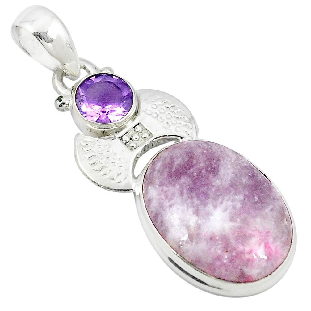 925 sterling silver natural purple lepidolite amethyst pendant jewelry m27374