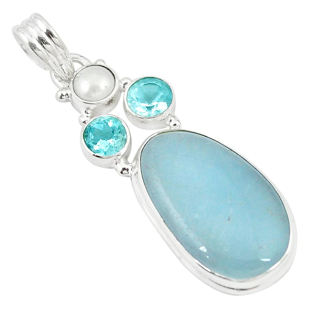 Natural blue aquamarine topaz 925 sterling silver pendant jewelry m27387