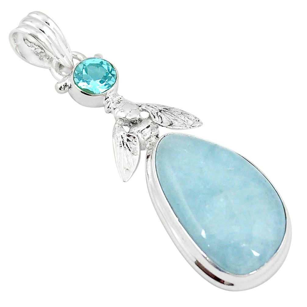 Natural blue aquamarine topaz 925 sterling silver pendant jewelry m27396