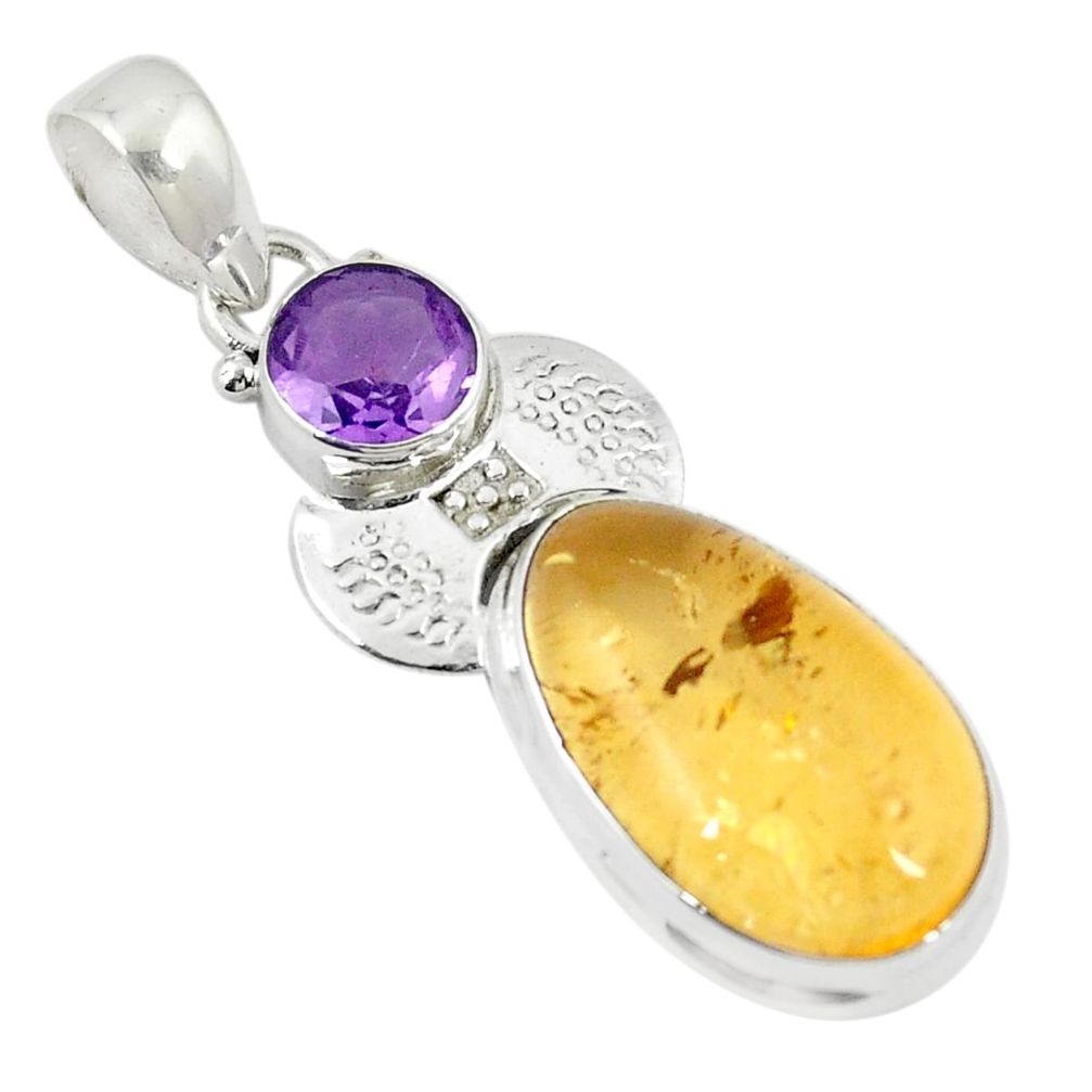 925 sterling silver natural yellow citrine purple amethyst pendant m27404