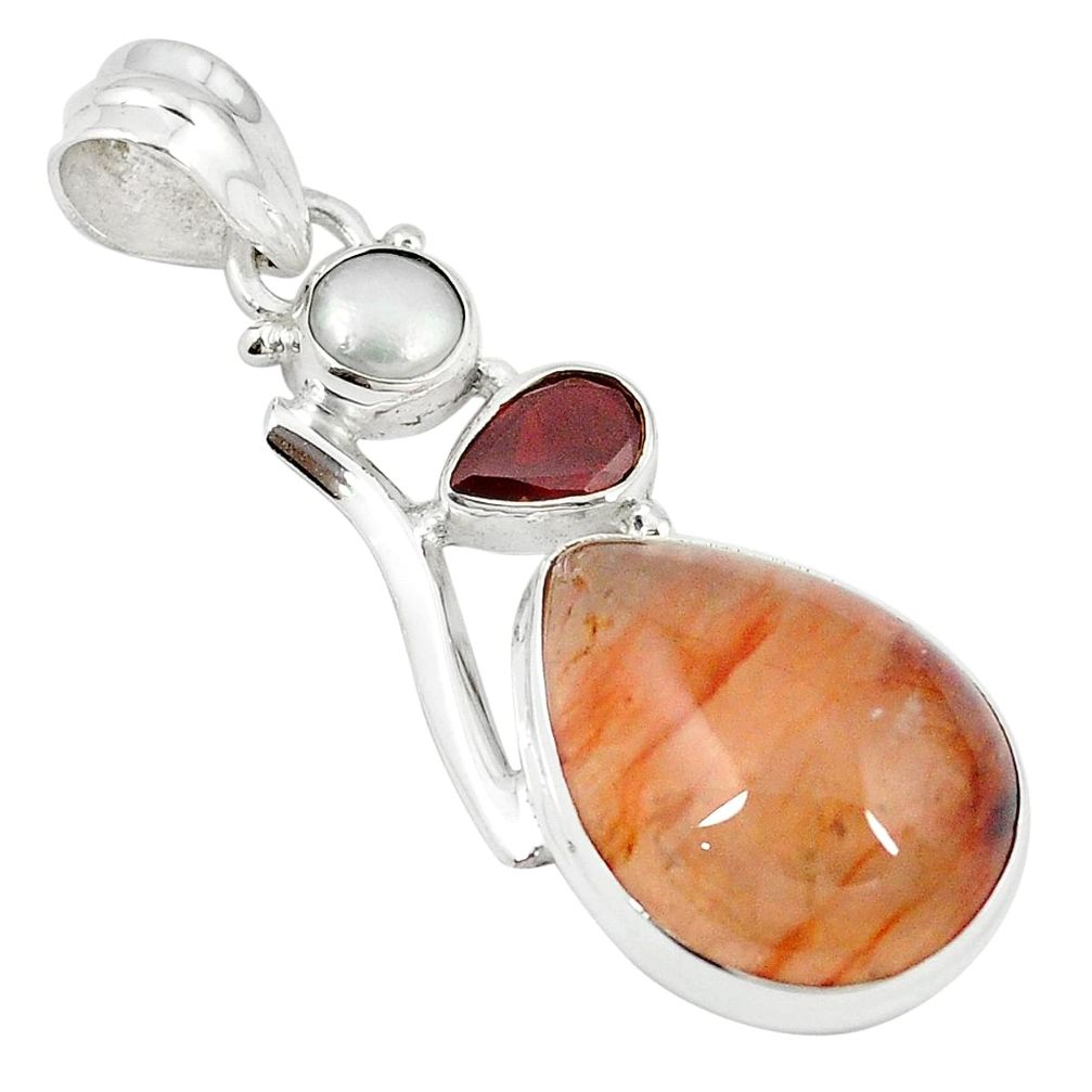 Natural orange blood quartz garnet 925 sterling silver pendant jewelry m27471