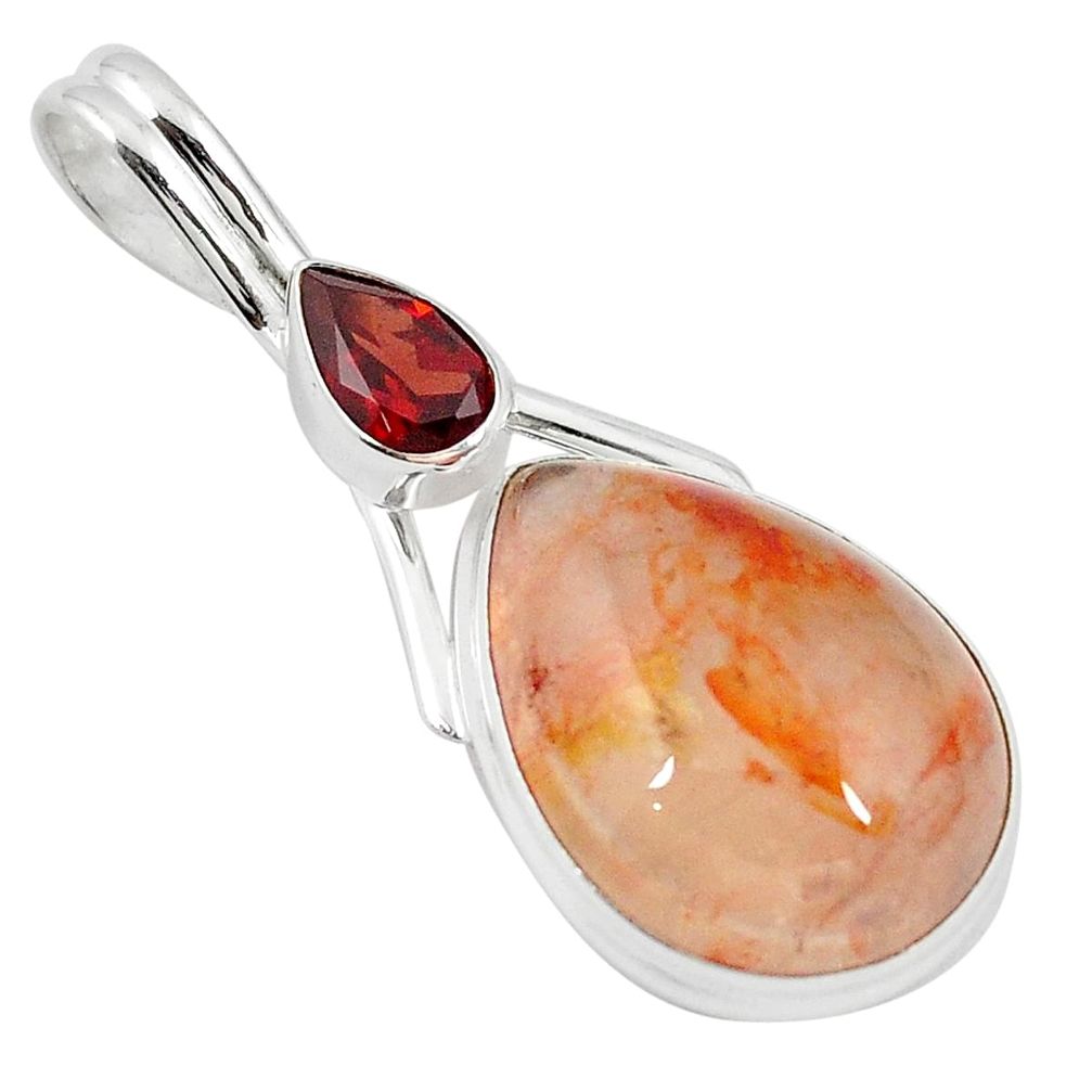 Natural orange blood quartz garnet 925 sterling silver pendant jewelry m27472