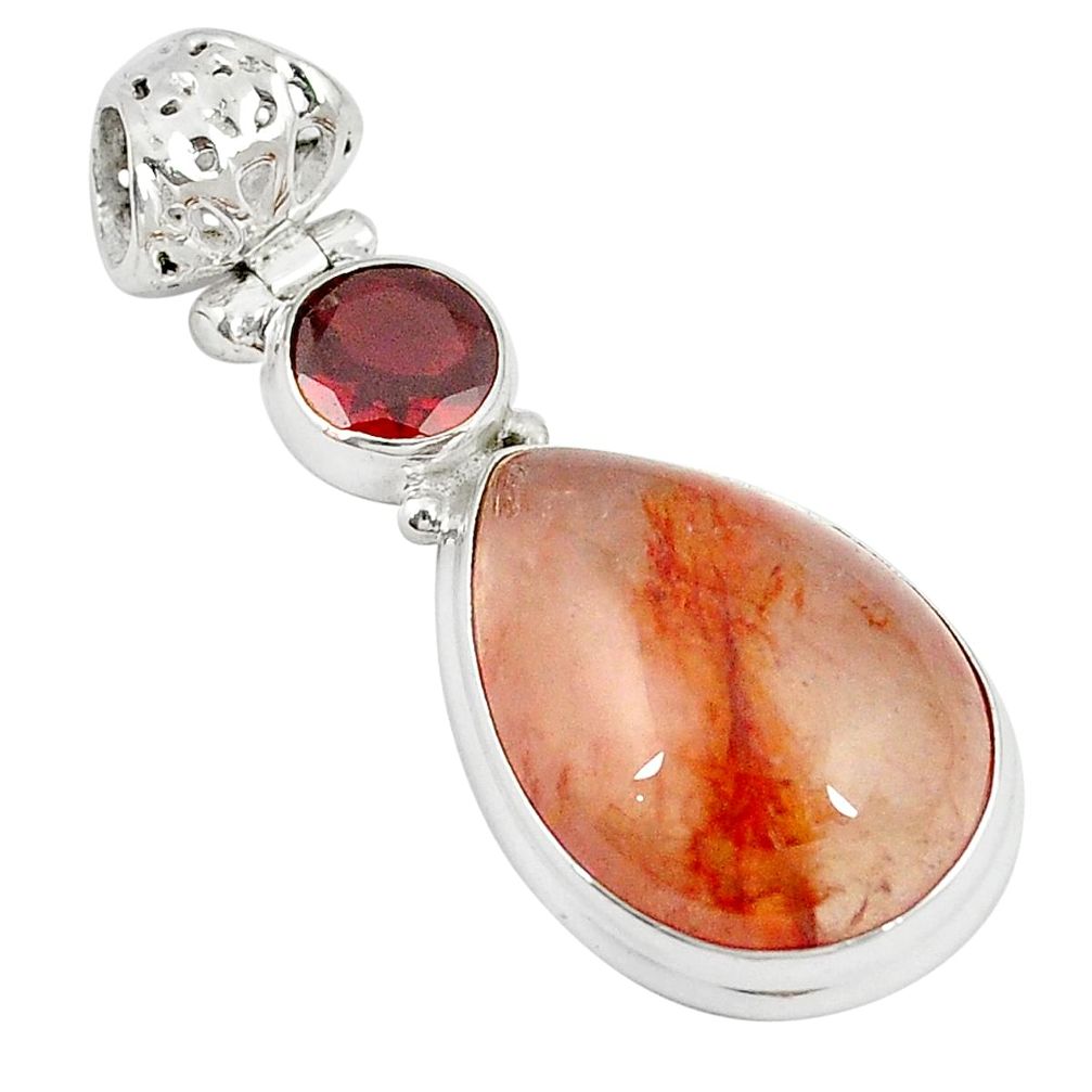 Natural orange blood quartz garnet 925 sterling silver pendant jewelry m27474
