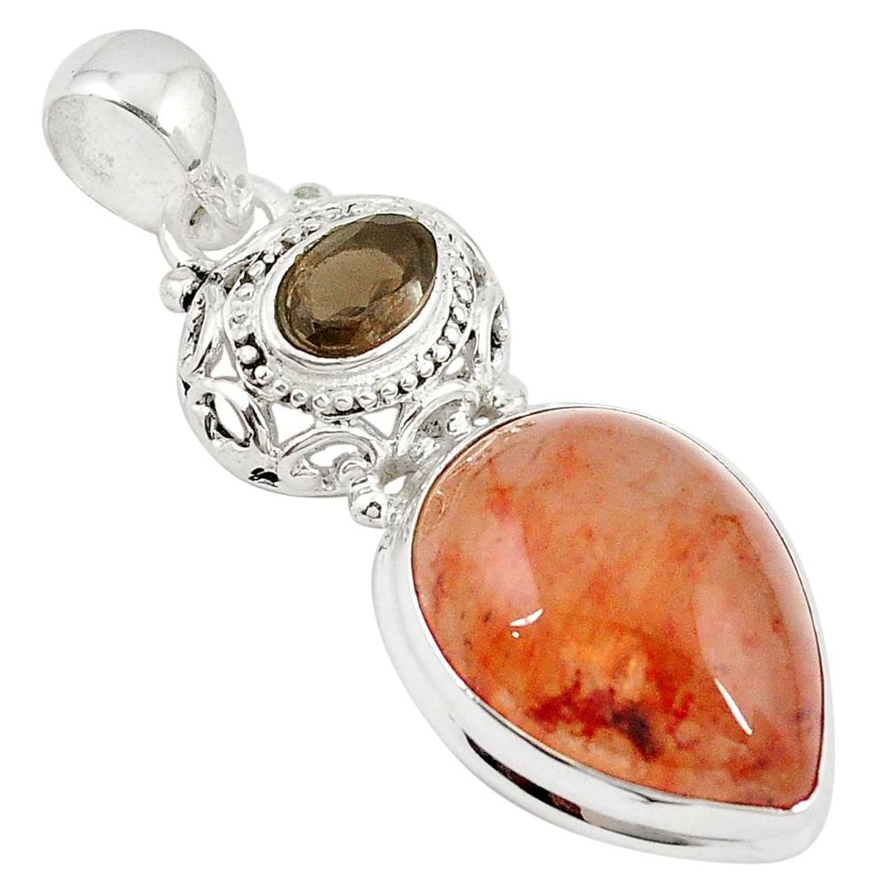 925 silver natural orange blood quartz smoky topaz pendant jewelry m27476