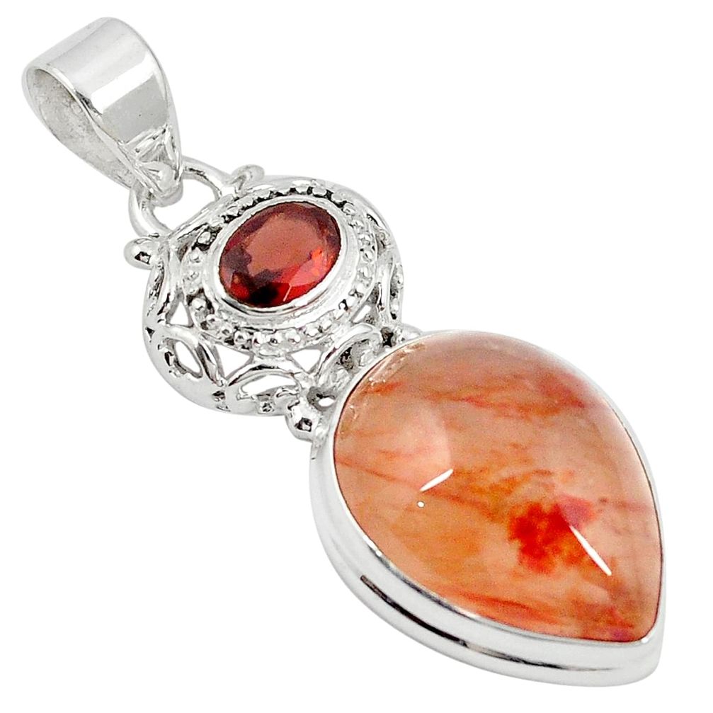 925 sterling silver natural orange blood quartz garnet pendant jewelry m27478