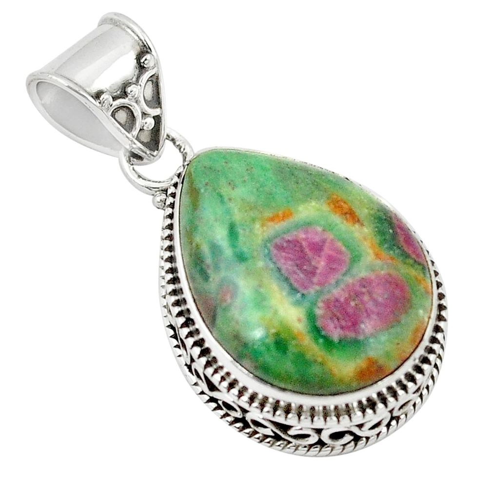 Natural pink ruby in fuchsite 925 sterling silver pendant jewelry m27482