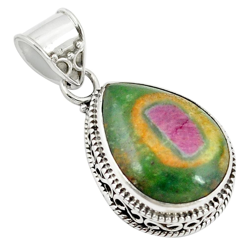 925 sterling silver natural pink ruby in fuchsite pendant jewelry m27489