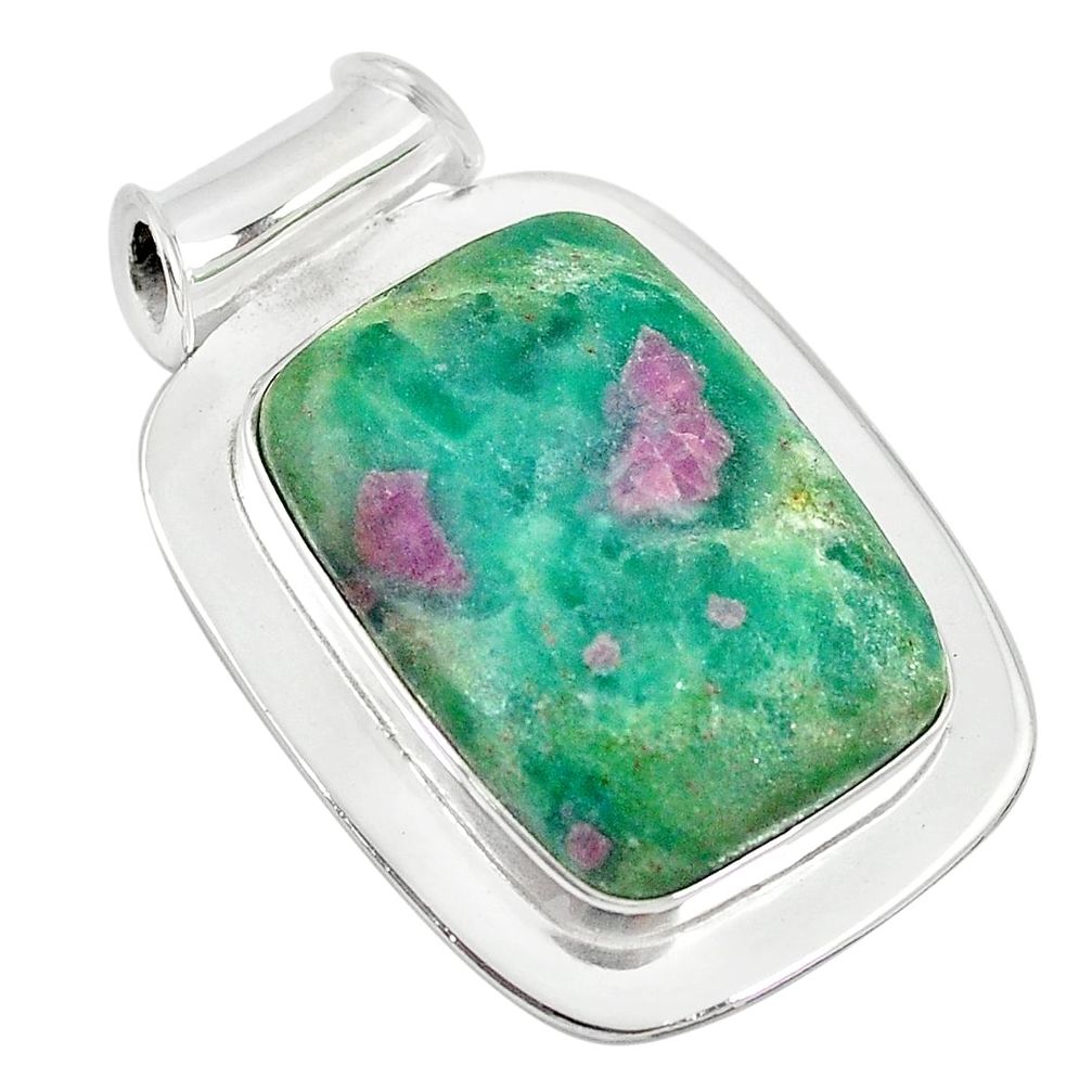 Natural pink ruby in fuchsite 925 sterling silver pendant jewelry m27492