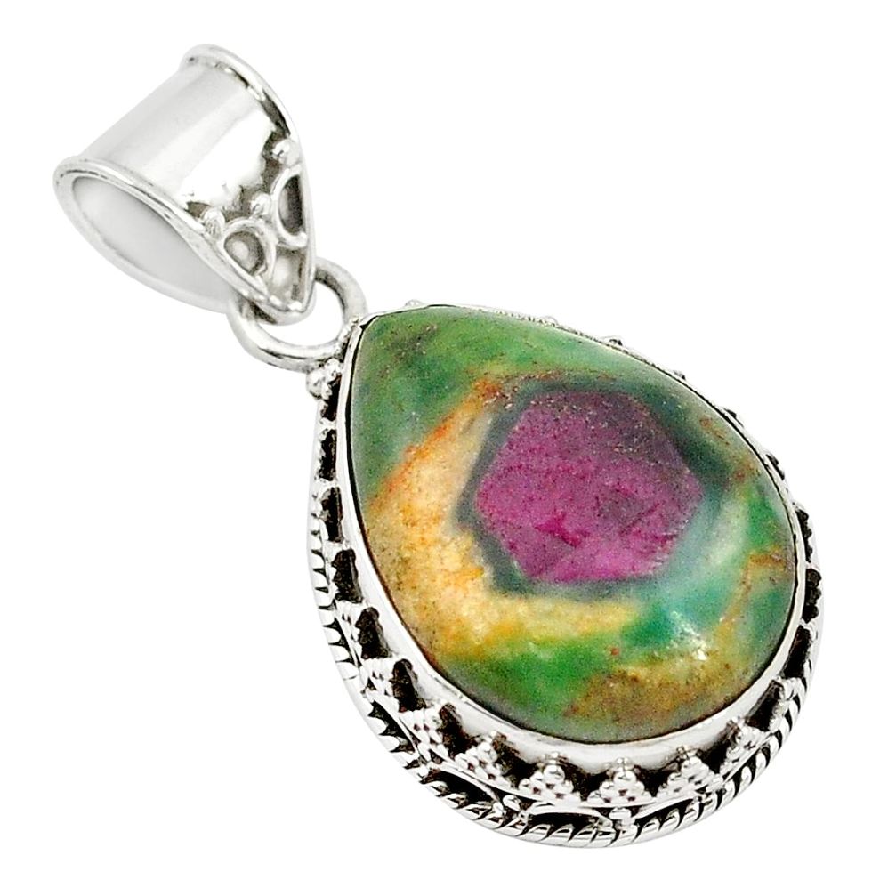 Natural pink ruby in fuchsite 925 sterling silver pendant jewelry m27493