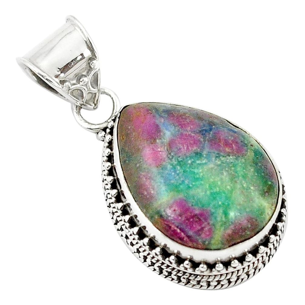 Natural pink ruby in fuchsite pear 925 sterling silver pendant jewelry m27495