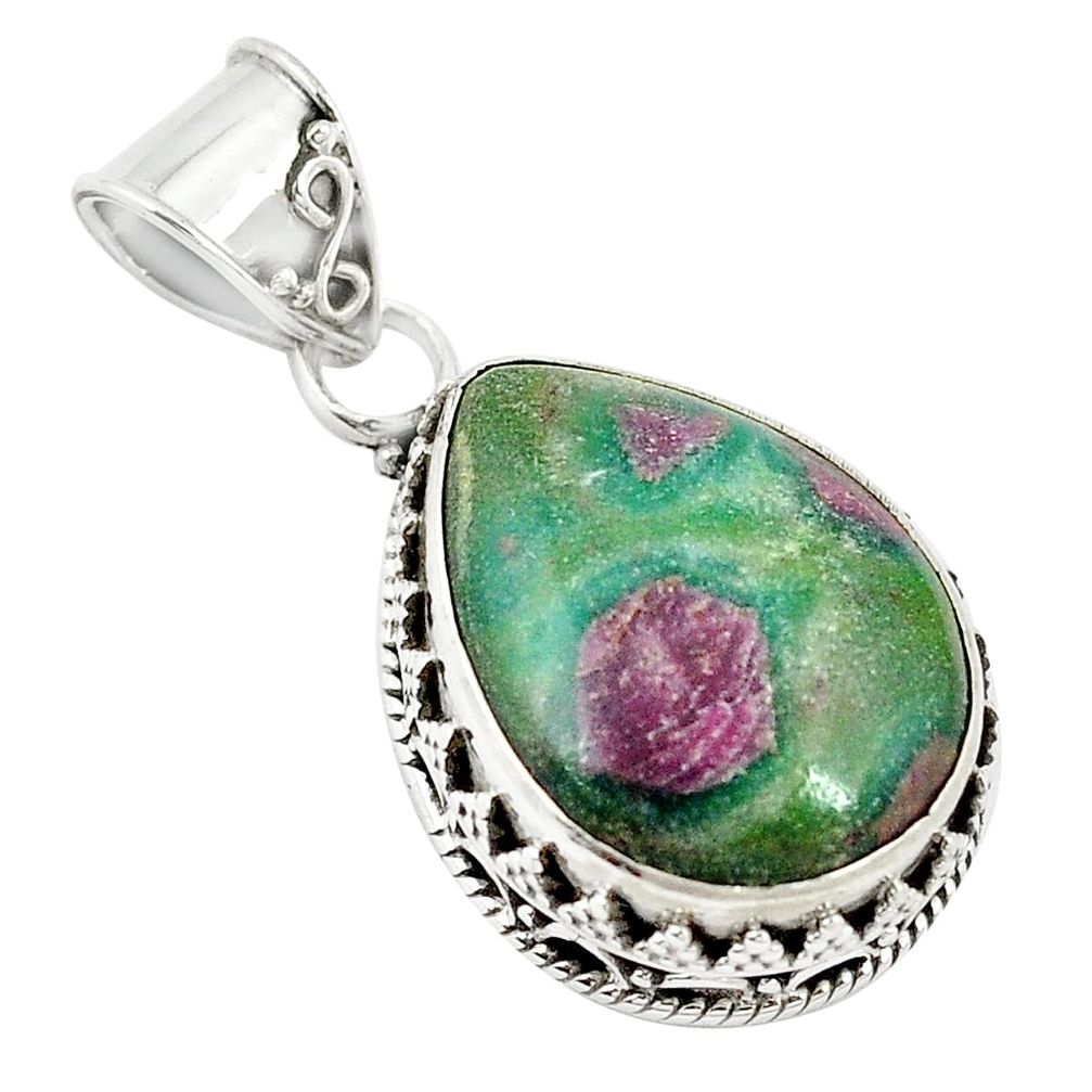 Natural pink ruby in fuchsite 925 sterling silver pendant jewelry m27497