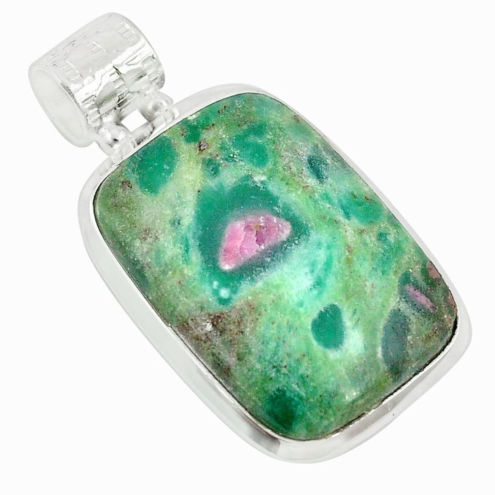 Natural pink ruby in fuchsite 925 sterling silver pendant jewelry m27498