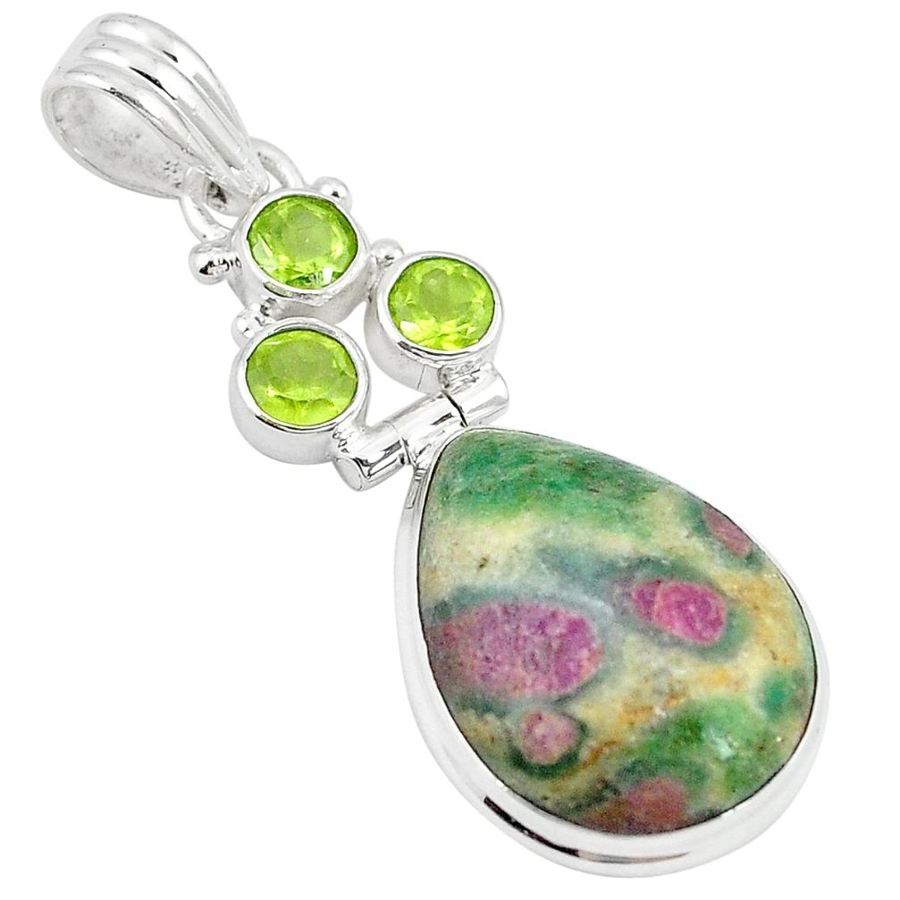 925 silver natural pink ruby in fuchsite green peridot pendant jewelry m27499