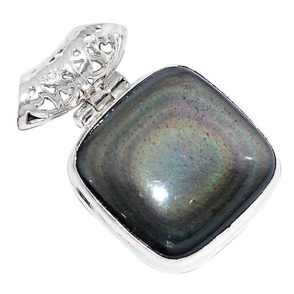 Natural rainbow obsidian eye 925 sterling silver pendant jewelry m27507