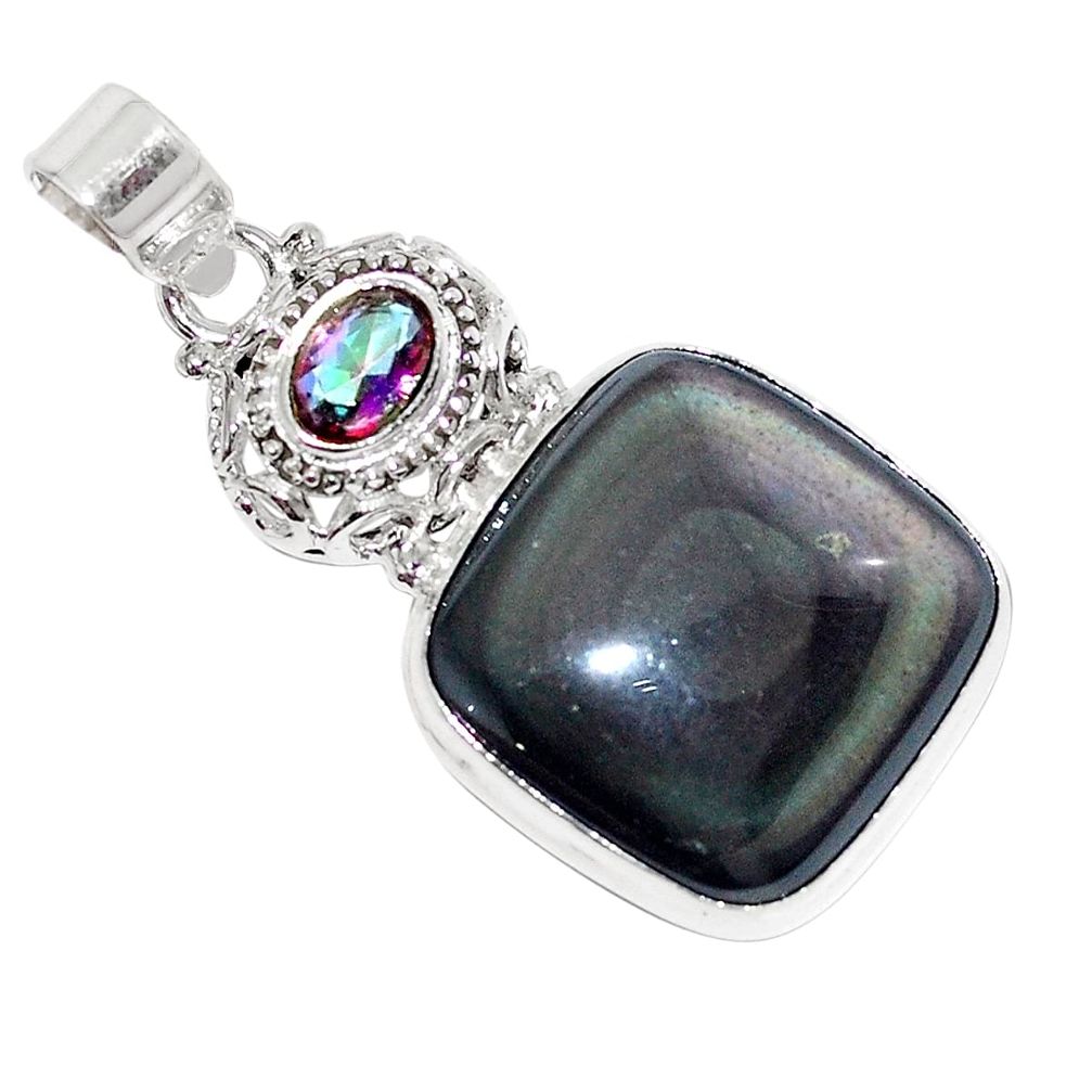 925 silver natural rainbow obsidian eye rainbow topaz pendant jewelry m27509