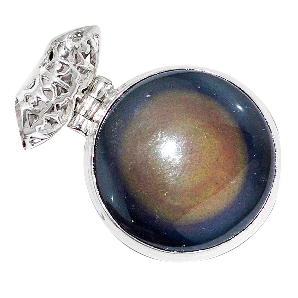 Natural rainbow obsidian eye 925 sterling silver pendant jewelry m27513