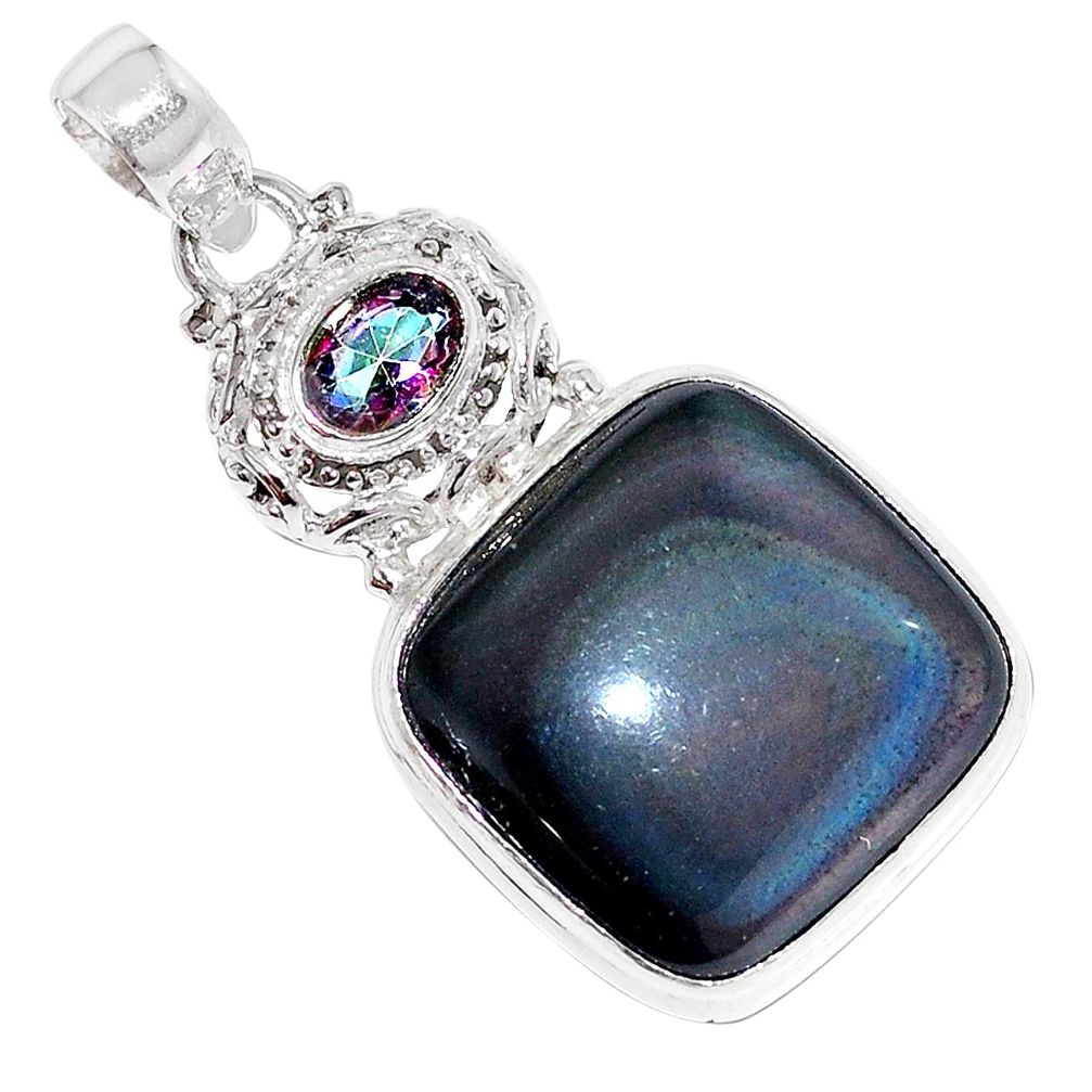 Natural rainbow obsidian eye rainbow topaz 925 silver pendant m27515