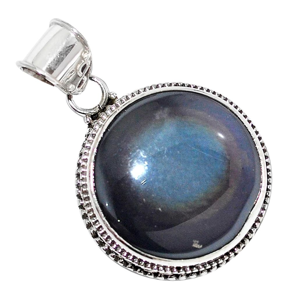 Natural rainbow obsidian eye 925 sterling silver pendant jewelry m27517