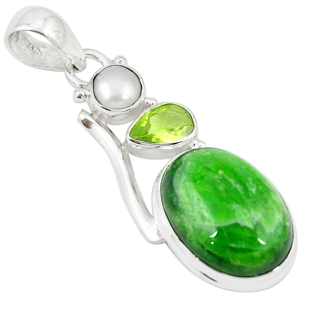 Natural green chrome diopside peridot pearl 925 sterling silver pendant m27524