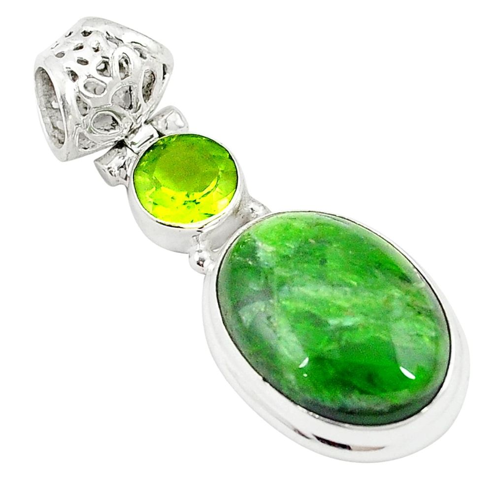 Natural green chrome diopside peridot 925 sterling silver pendant m27538