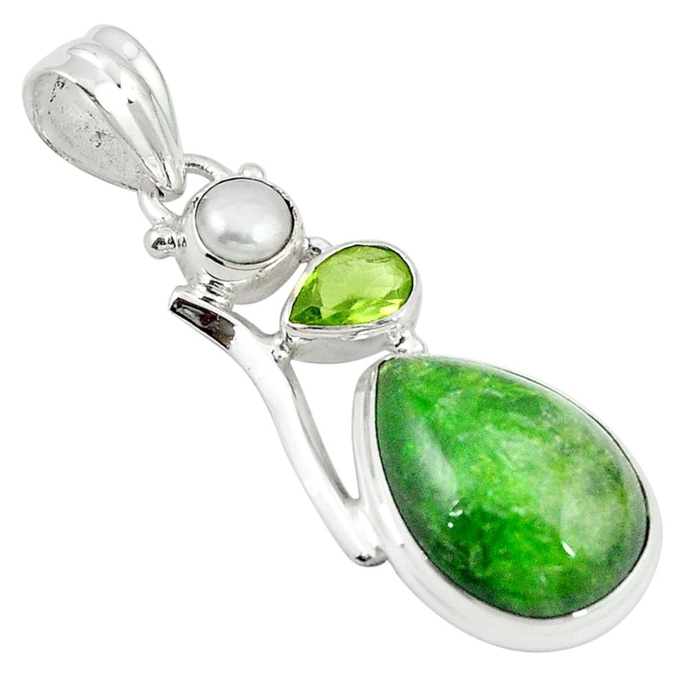 Natural green chrome diopside peridot pearl 925 sterling silver pendant m27541