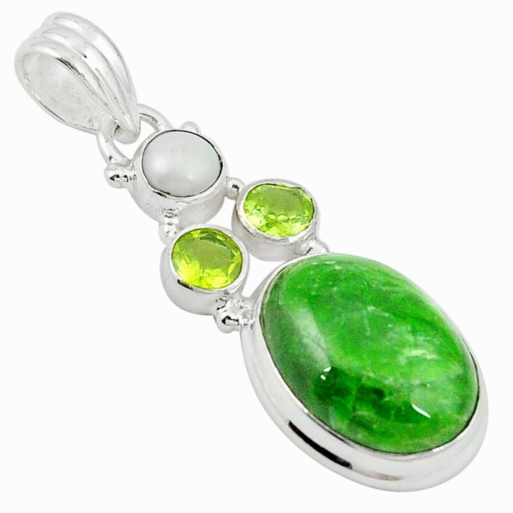 925 silver natural green chrome diopside peridot pearl pendant m27544