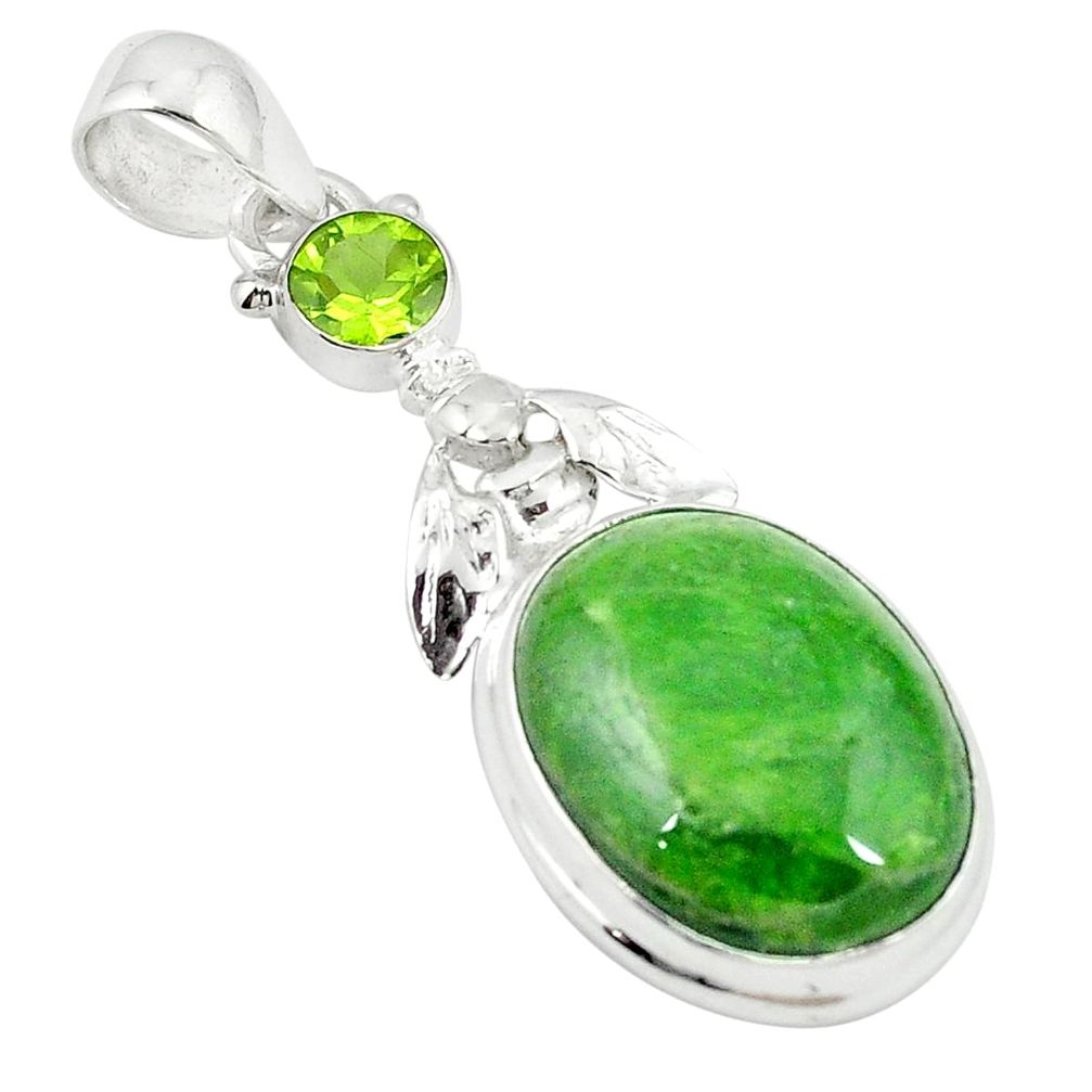 925 sterling silver natural green chrome diopside honey bee pendant m27576