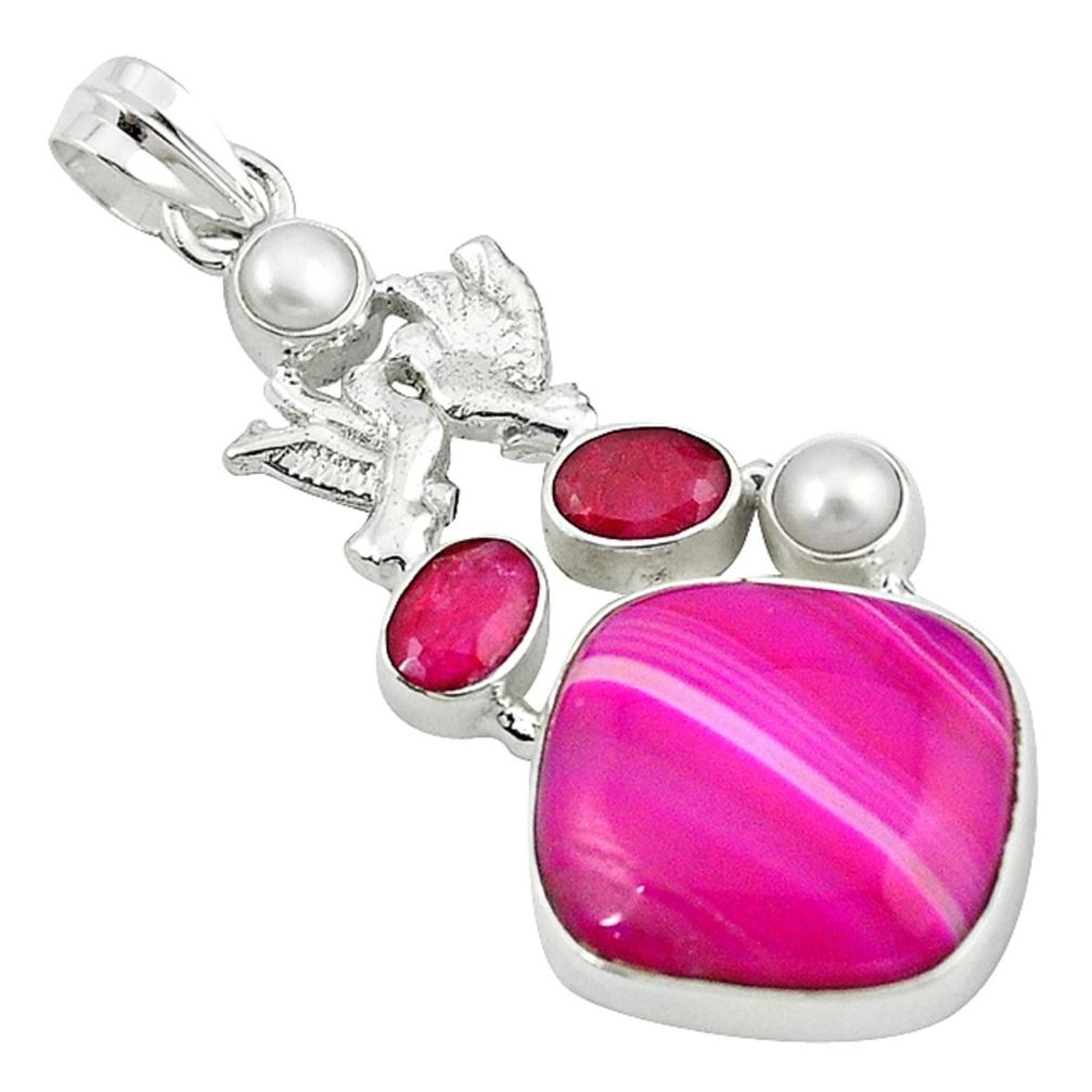 925 silver natural pink botswana agate ruby love birds pendant jewelry m2760