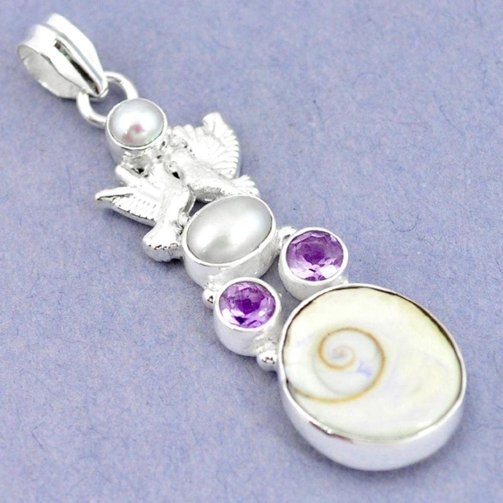 Natural white shiva eye amethyst pearl 925 silver love birds pendant m2782