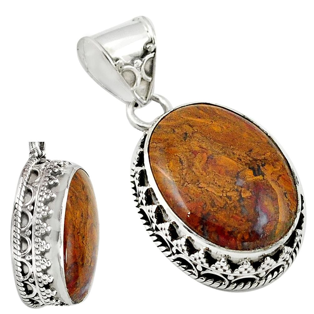 Natural brown vaquilla agate oval 925 sterling silver pendant jewelry m27952