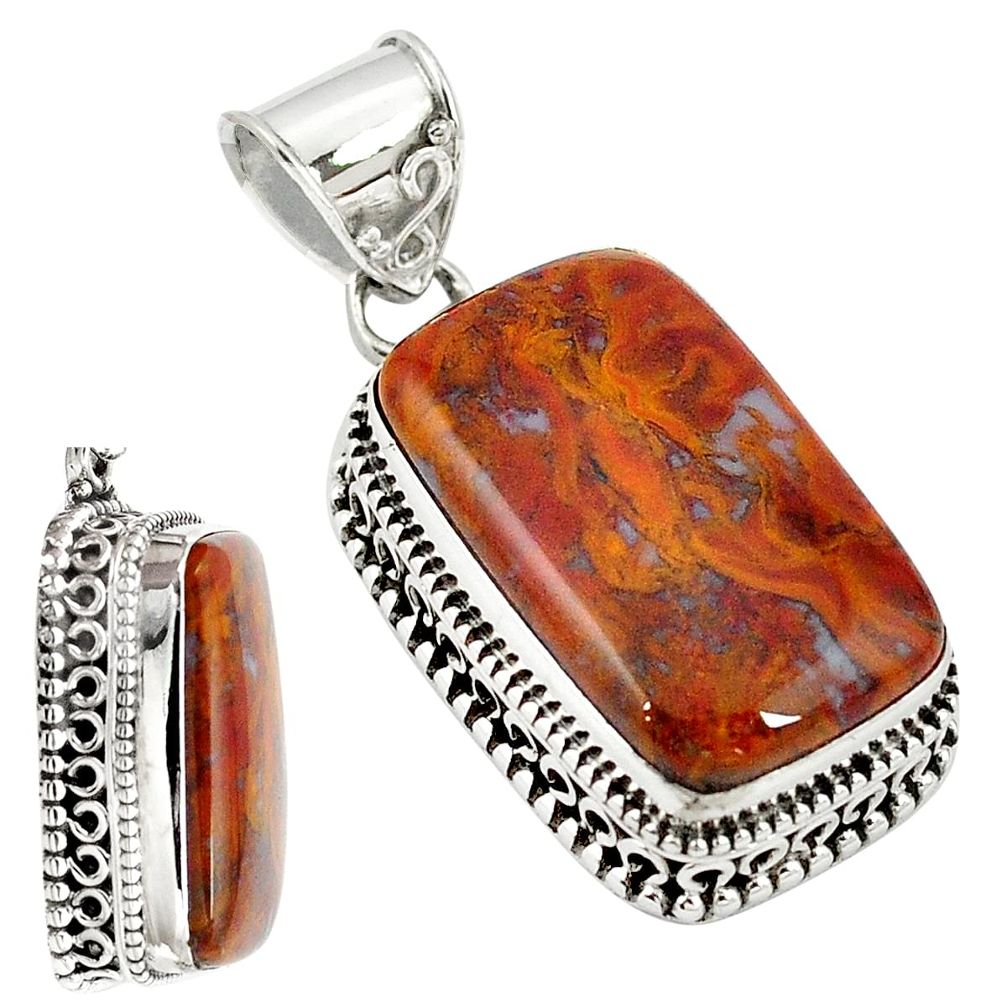 Natural brown vaquilla agate 925 sterling silver pendant jewelry m27958