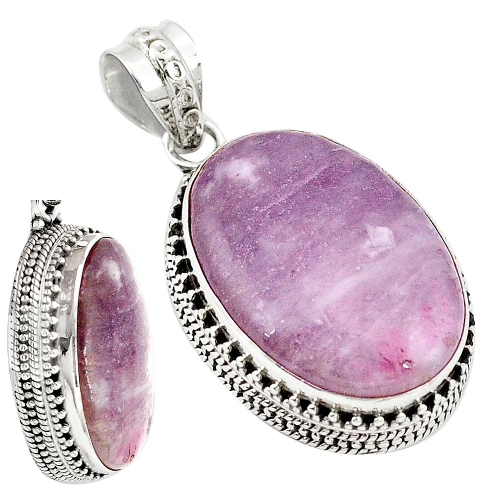 925 sterling silver natural purple lepidolite oval pendant jewelry m27959