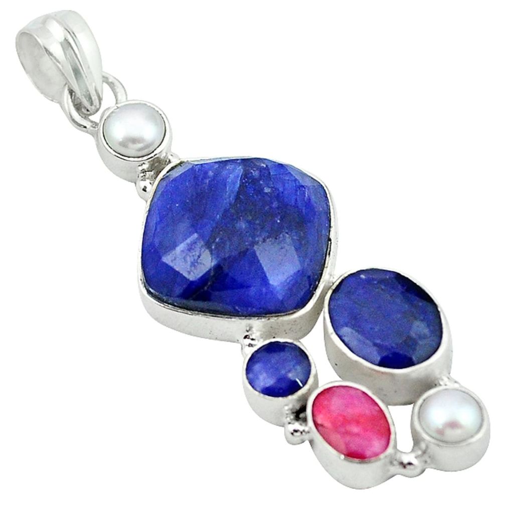 Natural blue sapphire white pearl 925 sterling silver pendant jewelry m2807