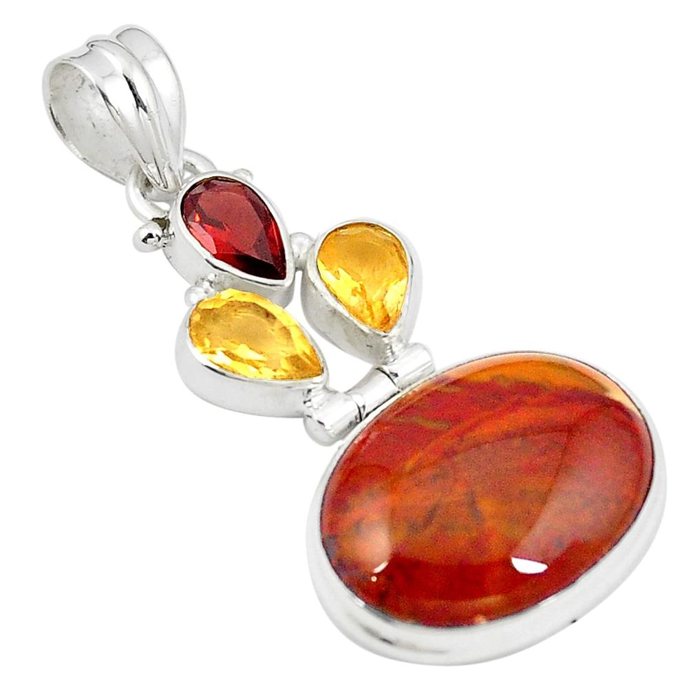 Natural brown vaquilla agate garnet citrine 925 sterling silver pendant m28142