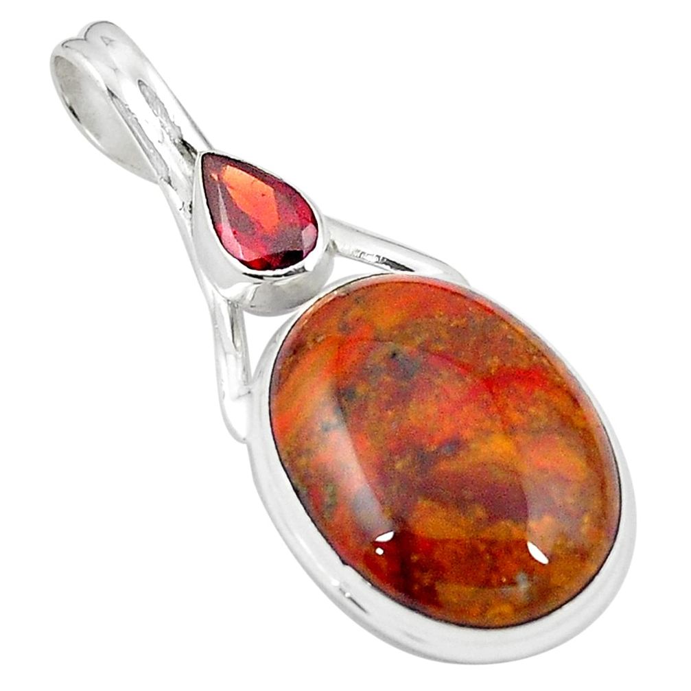 Natural brown vaquilla agate red garnet 925 sterling silver pendant m28147