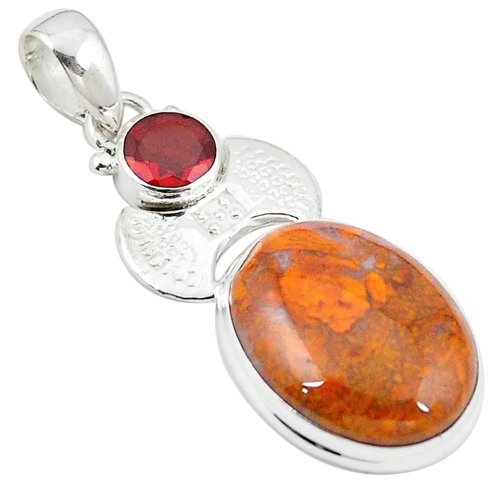 925 sterling silver natural brown vaquilla agate oval red garnet pendant m28160