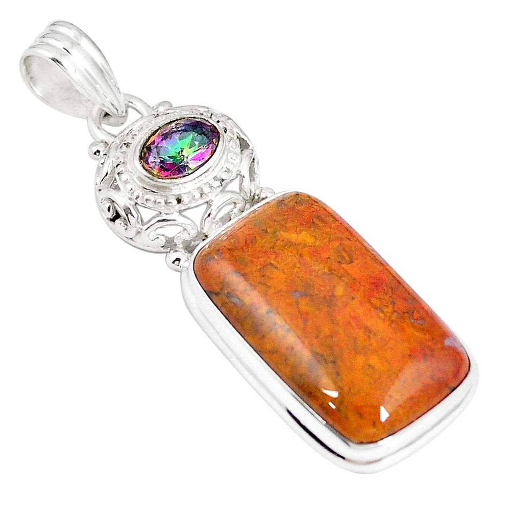 Natural brown vaquilla agate rainbow topaz 925 silver pendant m28169