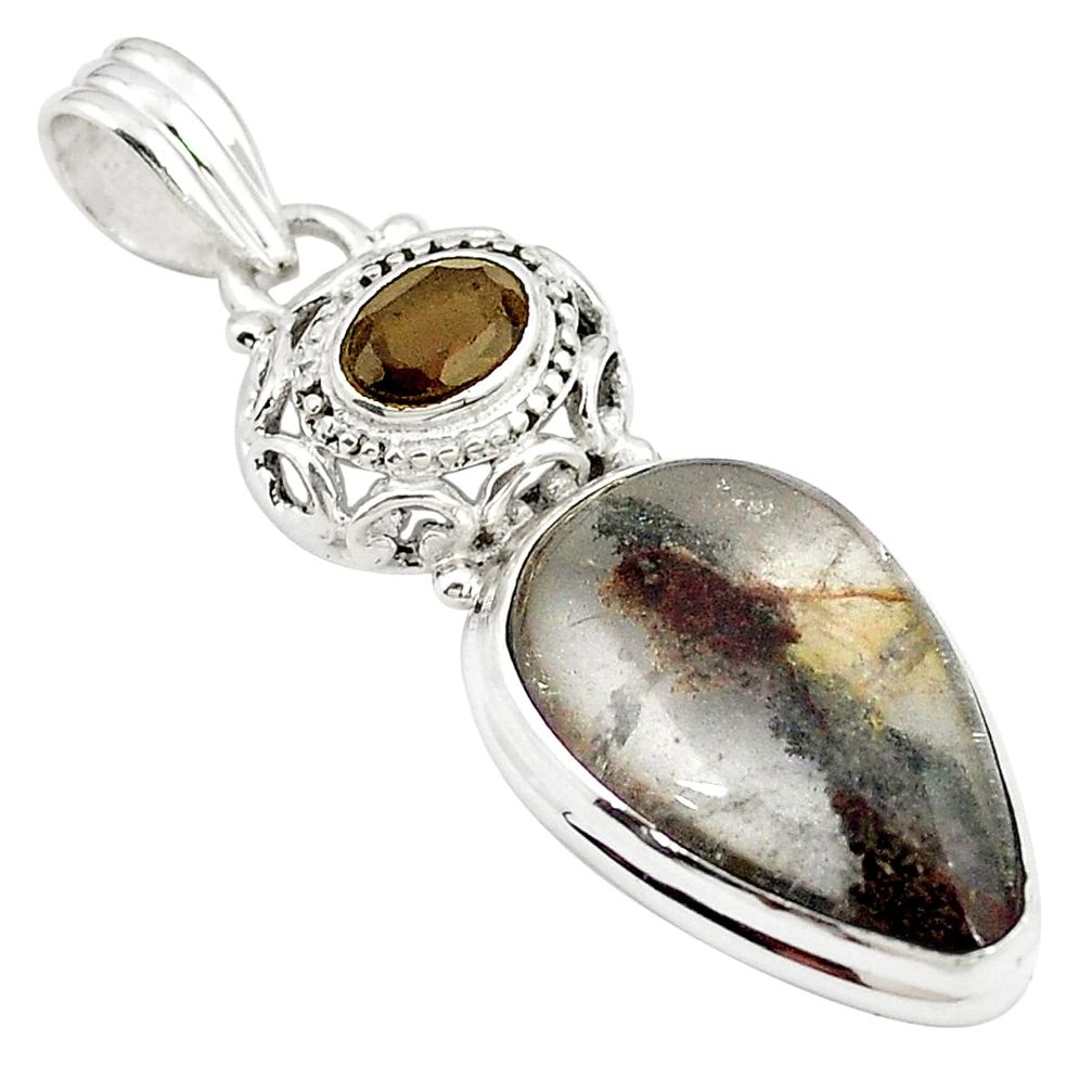 925 sterling silver natural brown scenic lodolite smoky topaz pendant m28193