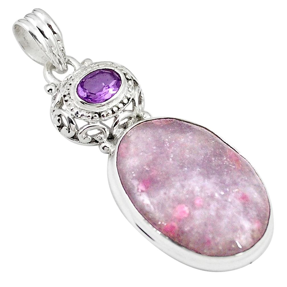 Natural purple lepidolite amethyst 925 sterling silver pendant m28226