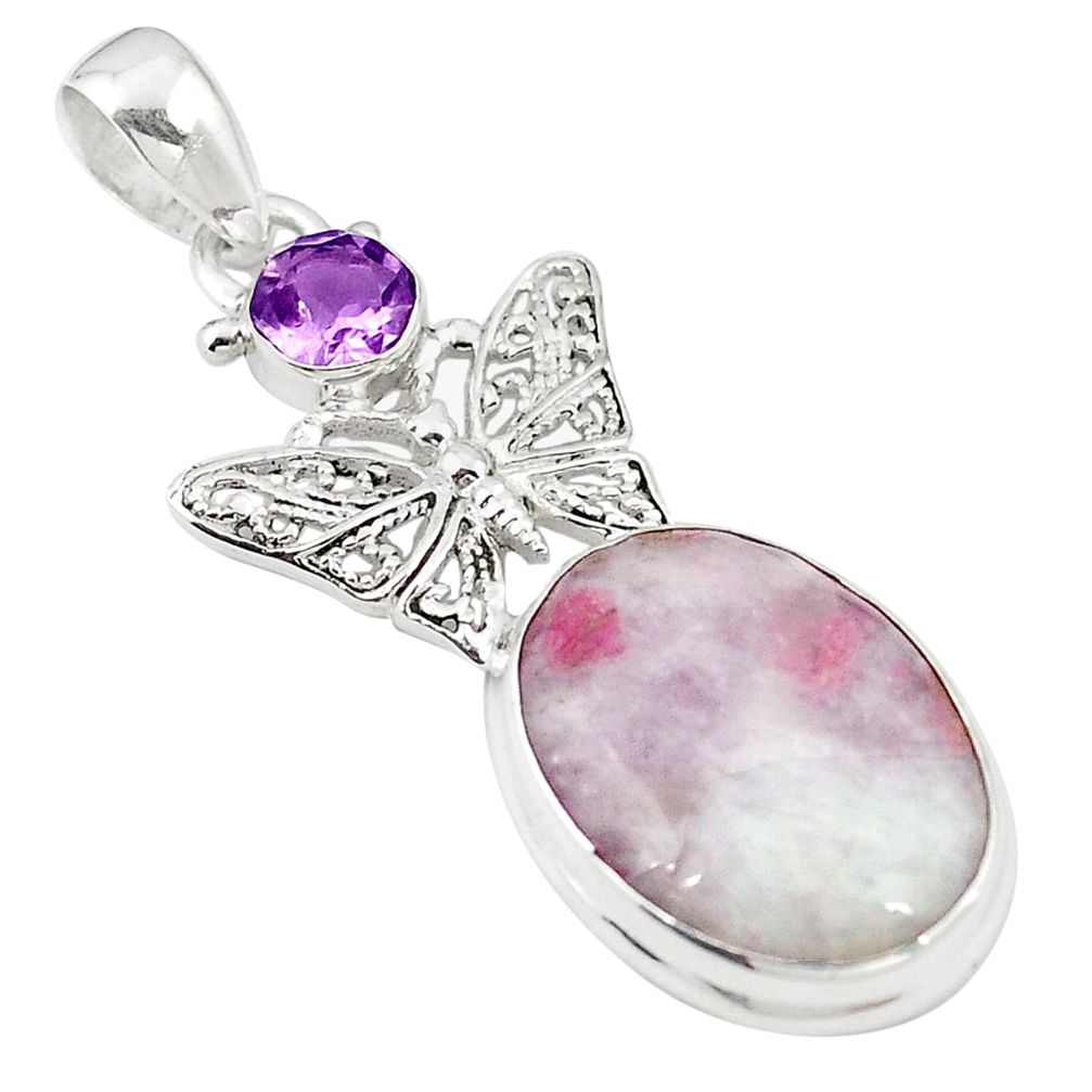 Natural purple lepidolite amethyst 925 silver butterfly pendant m28229