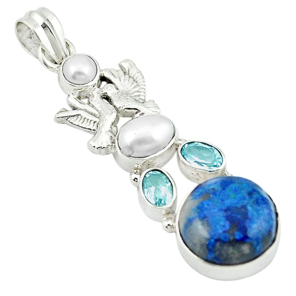 Natural blue shattuckite pearl 925 silver love birds pendant jewelry m2849