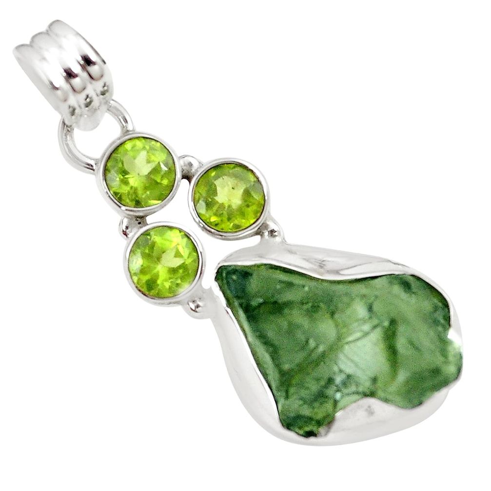 925 sterling silver natural green moldavite (genuine czech) pendant m28948