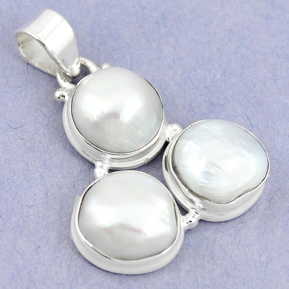 Natural white pearl fancy 925 sterling silver pendant jewelry m29048