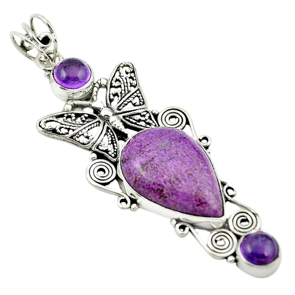 Natural purple purpurite amethyst 925 silver butterfly pendant m2983