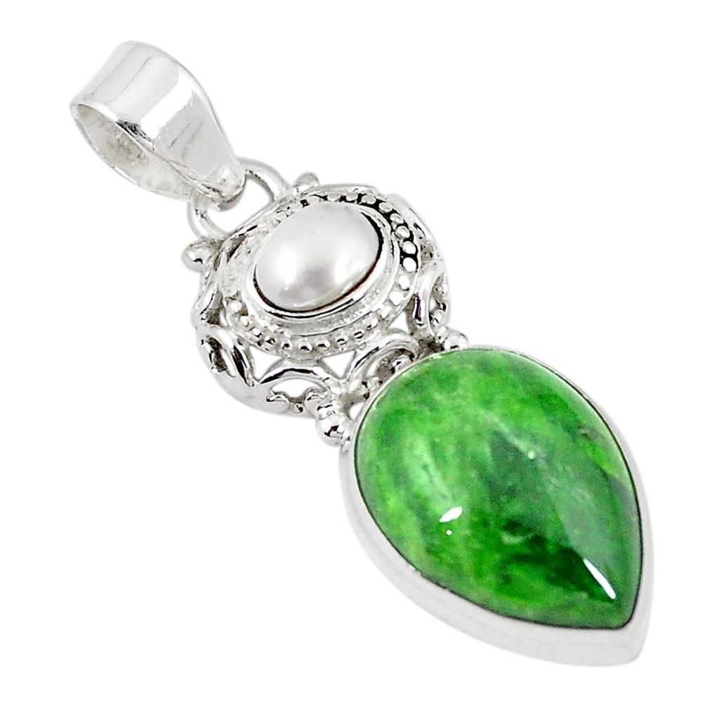 Natural green chrome diopside white pearl 925 sterling silver pendant m29838