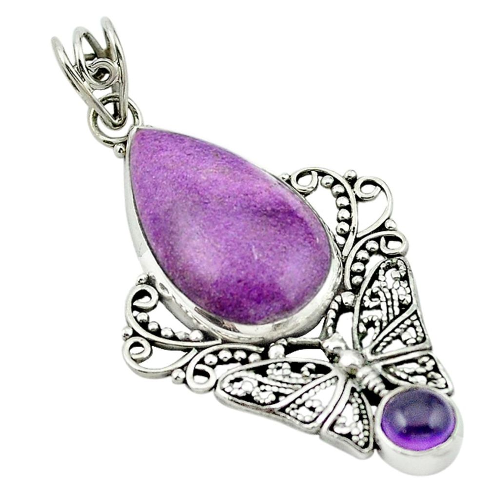 Natural purple purpurite amethyst 925 silver butterfly pendant m2994