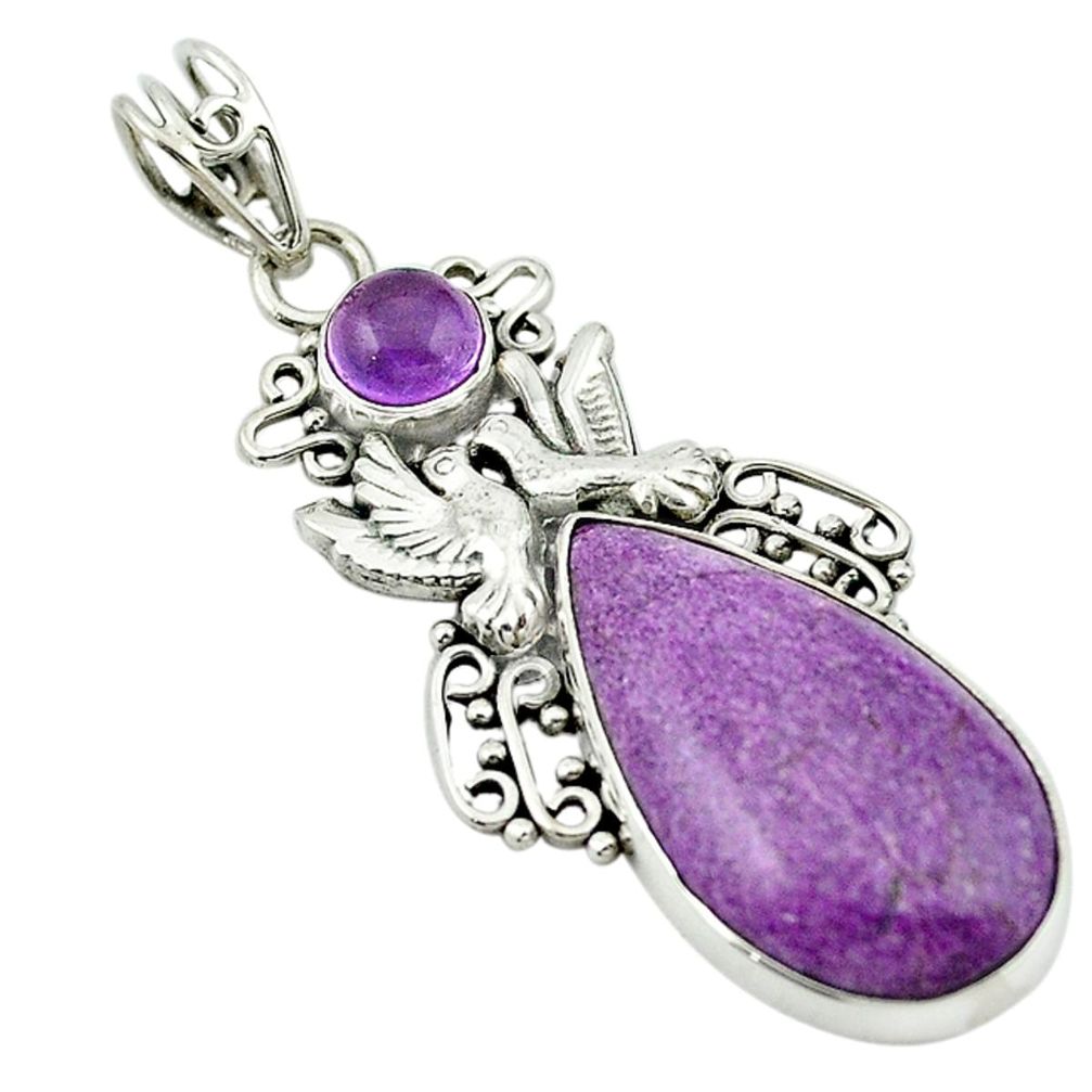 Natural purple purpurite amethyst 925 silver love birds pendant m2996