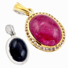 925 silver 20.00cts reversible natural pink ruby sapphire gold plated pendant