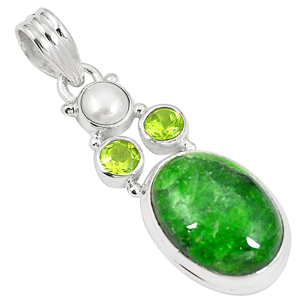 Natural green chrome diopside pearl peridot 925 sterling silver pendant m30537