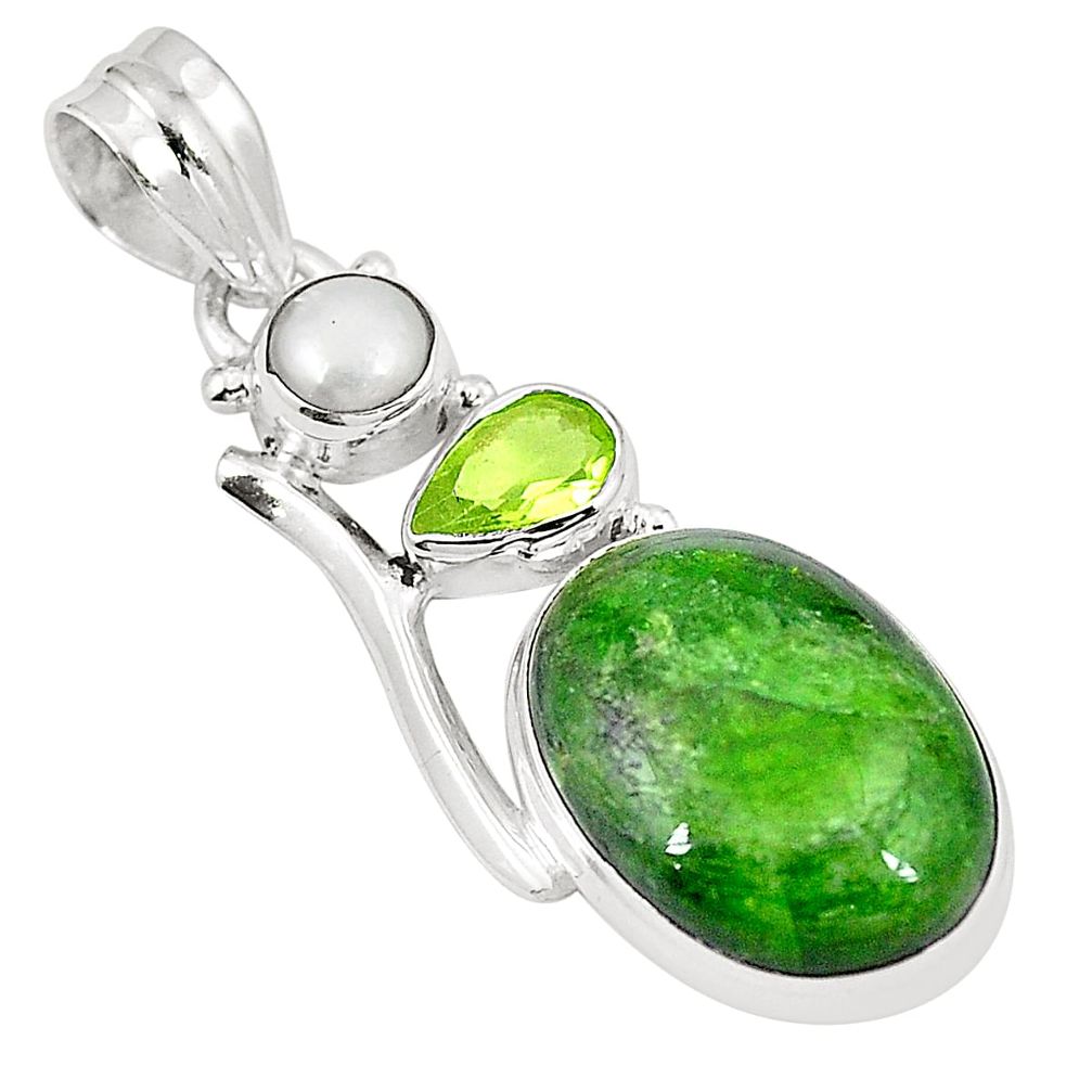 925 sterling silver natural green chrome diopside peridot pearl pendant m30541